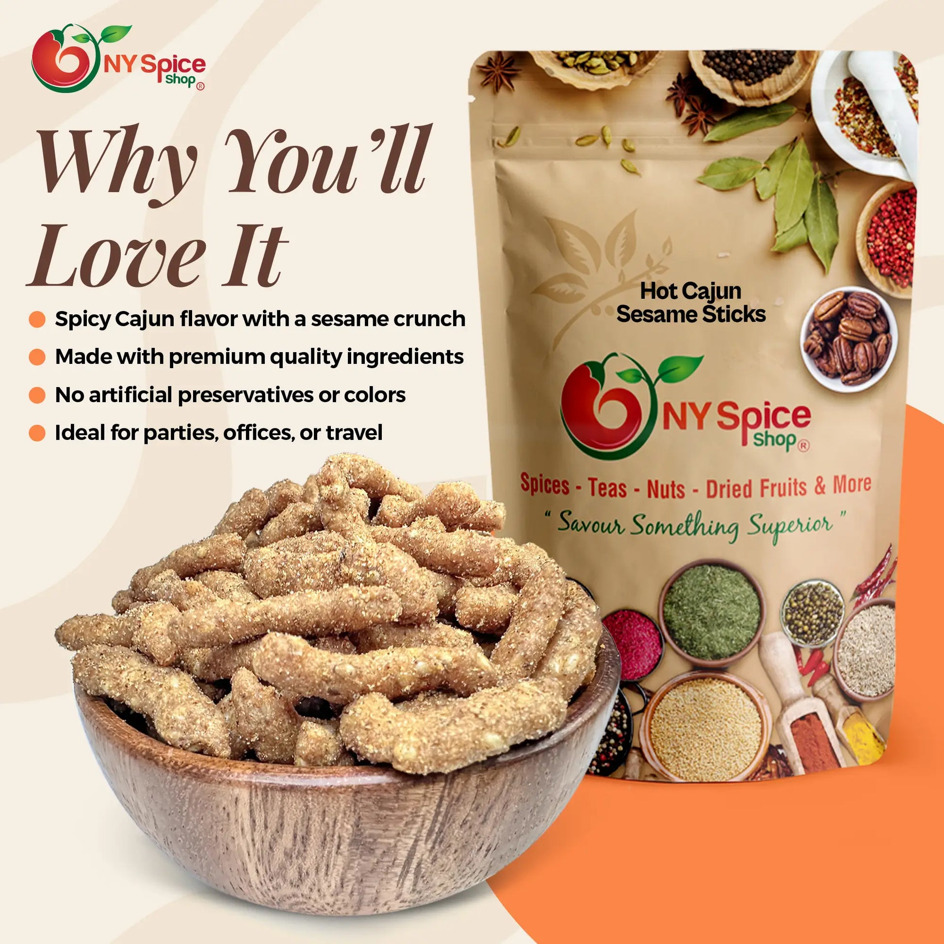 Hot Cajun Sesame Sticks - NY Spice Shop