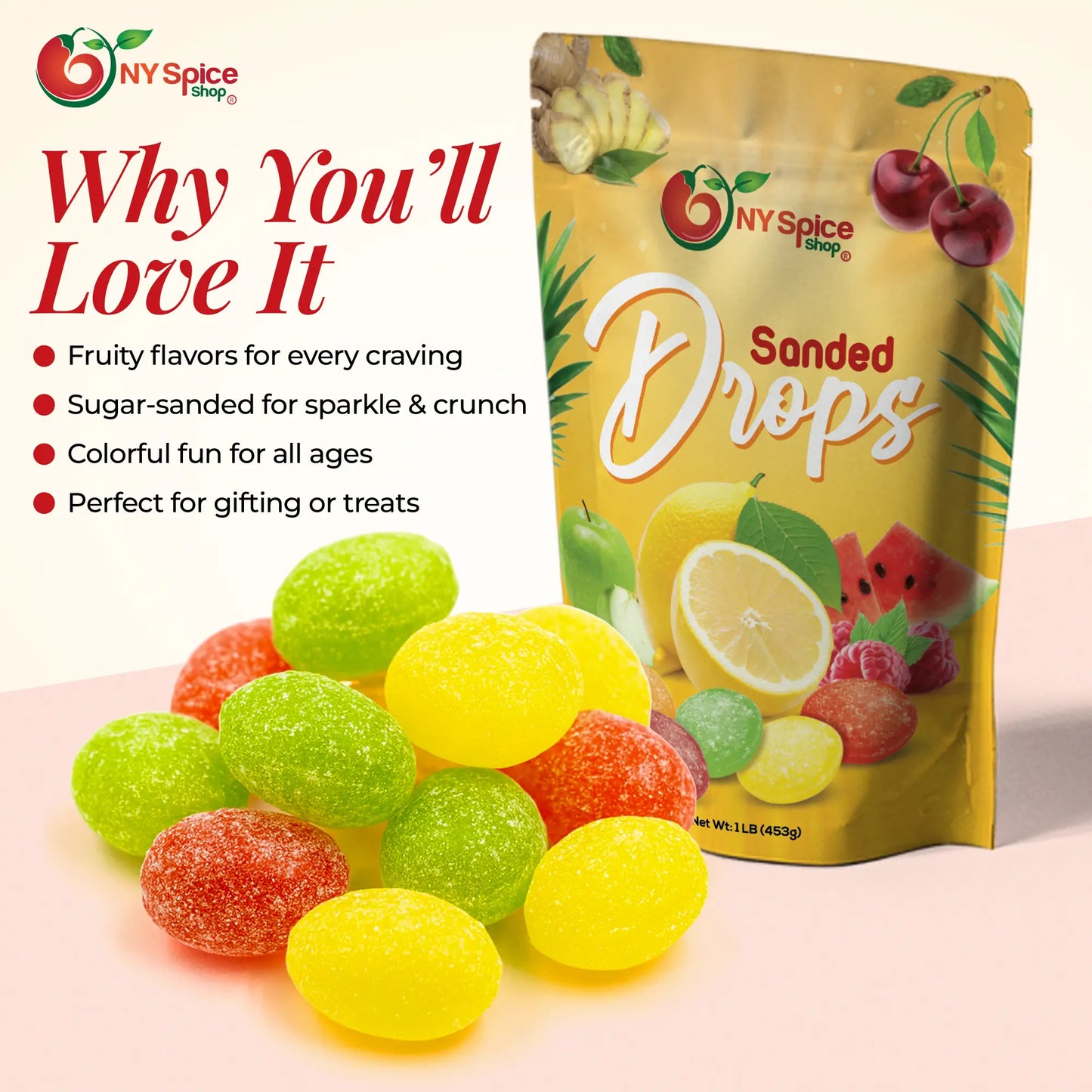 Sanded Assorted Fruit Drops - NY Spice Shop