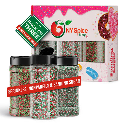 Christmas Sprinkles, Nonpareils & Sanding Sugar - Pack of 3 - NY Spice Shop