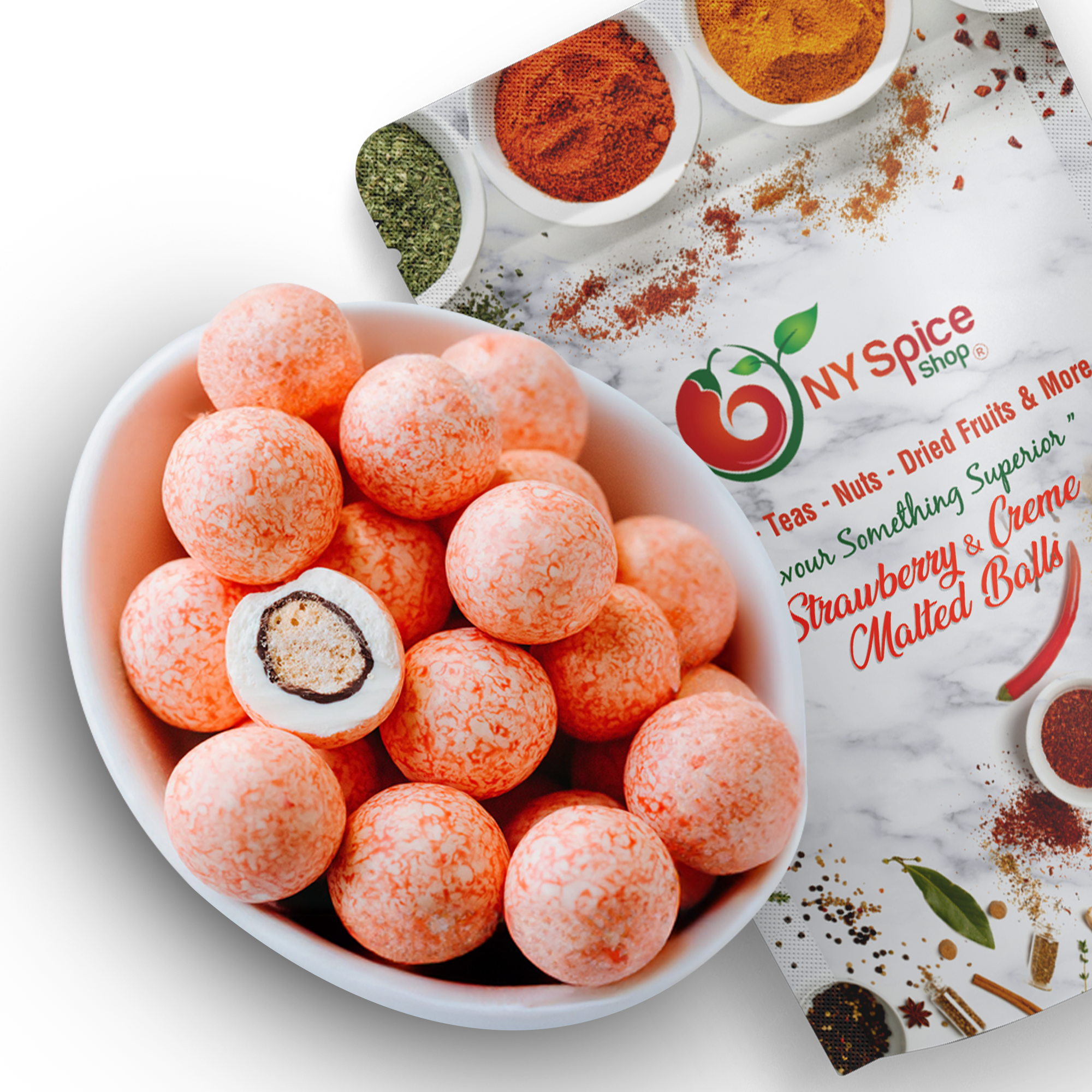 Strawberry & Creme Malted Milk Balls - NY Spice Shop