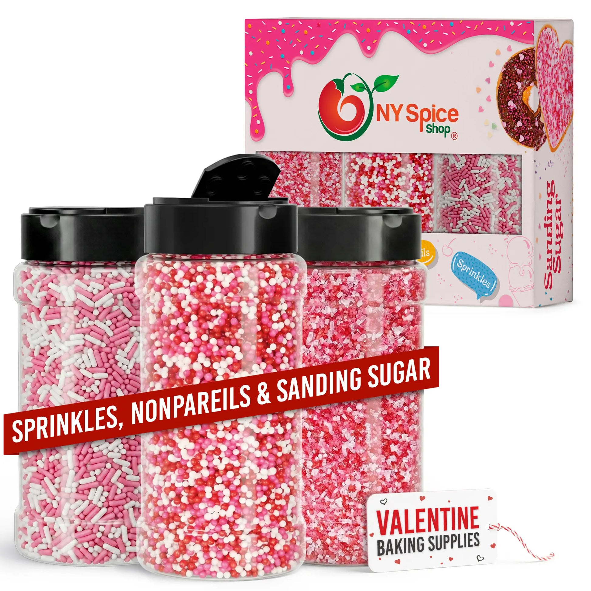 Valentine Sprinkles, Nonpareils & Sanding Sugar - Pack of 3 - NY Spice Shop