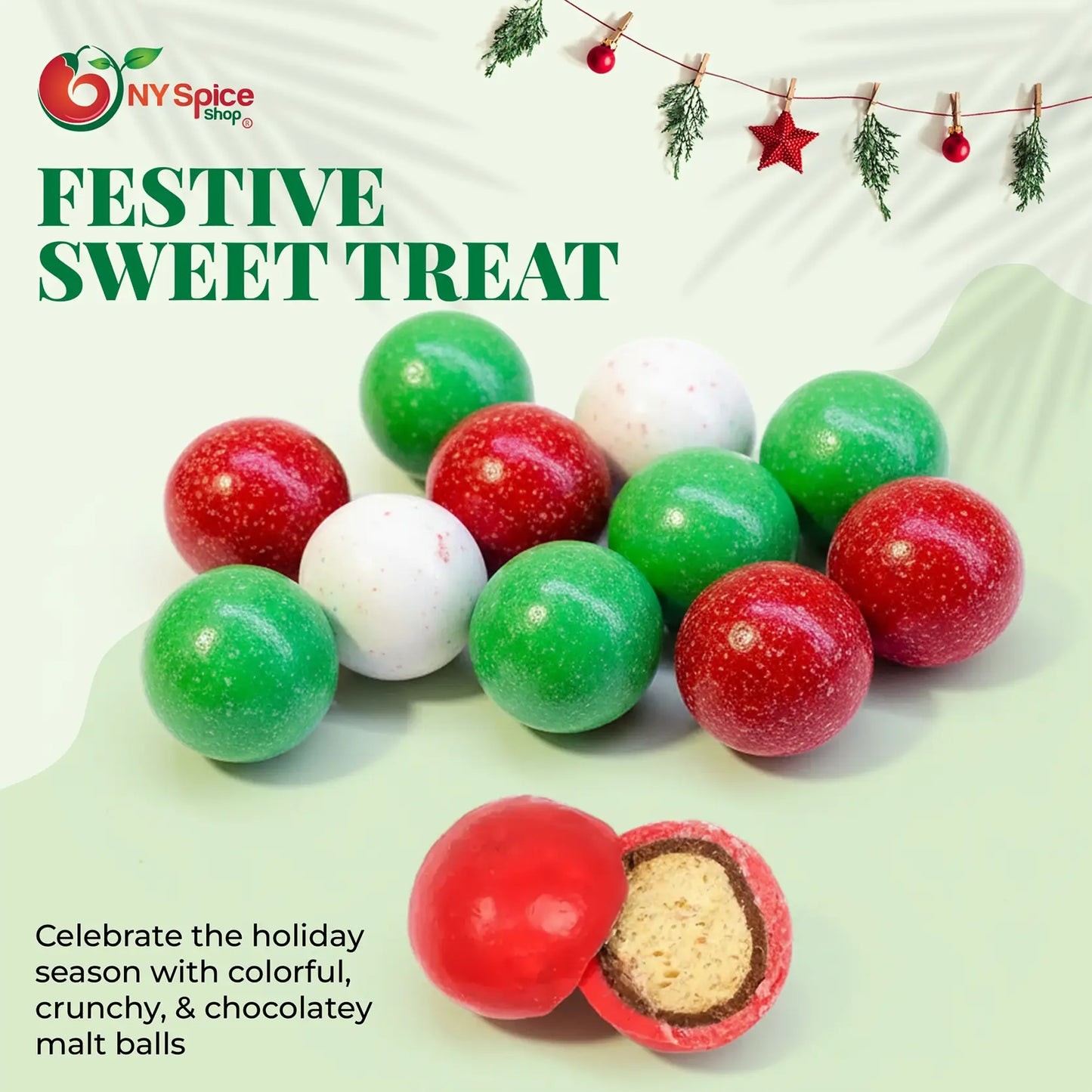 Christmas Malt Balls, Milk Chocolate Malt Balls | Red, White, Green