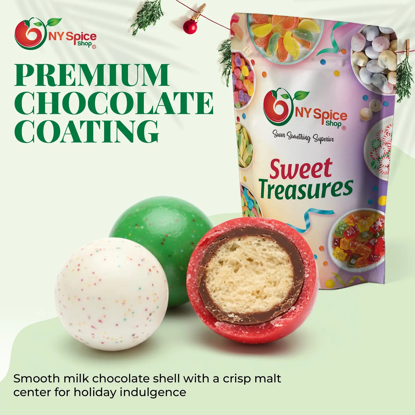 Christmas Malt Balls, Milk Chocolate Malt Balls | Red, White, Green