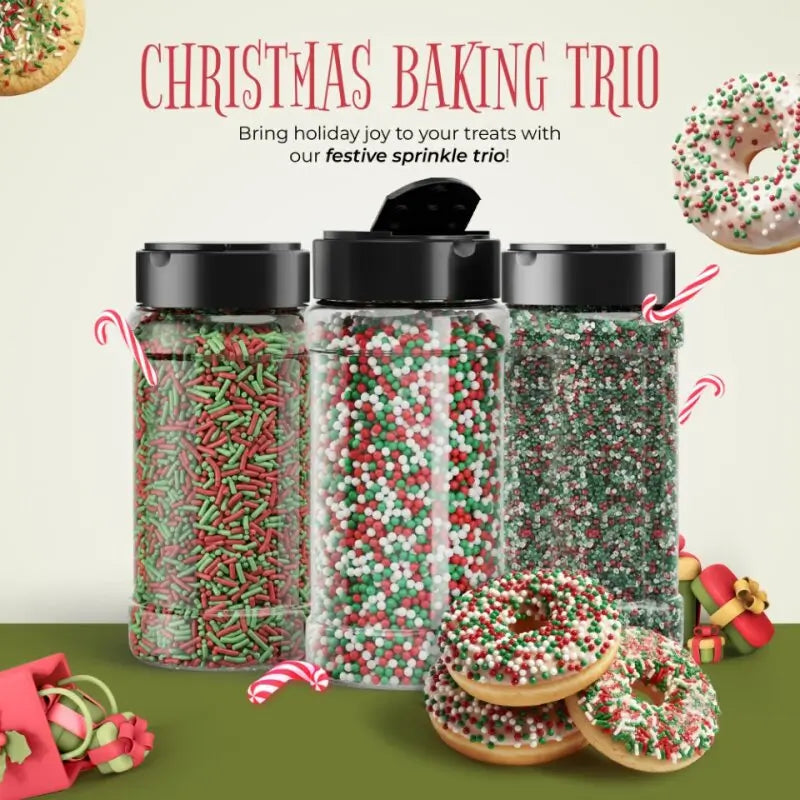 Christmas Sprinkles, Nonpareils & Sanding Sugar - Pack of 3