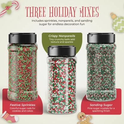 Christmas Sprinkles, Nonpareils & Sanding Sugar - Pack of 3