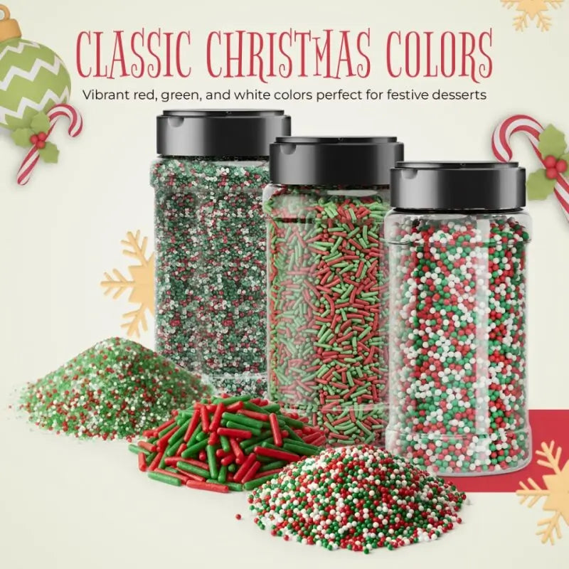 Christmas Sprinkles, Nonpareils & Sanding Sugar - Pack of 3
