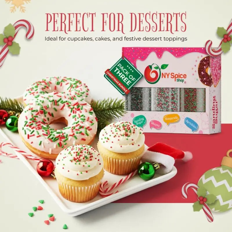 Christmas Sprinkles, Nonpareils & Sanding Sugar - Pack of 3