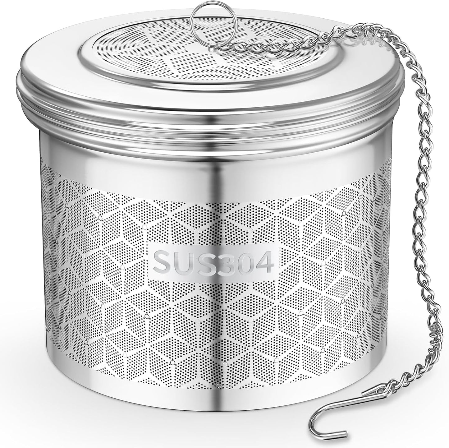 Large Tea Infuser & Strainer - Long Chain & Threaded Lid 304