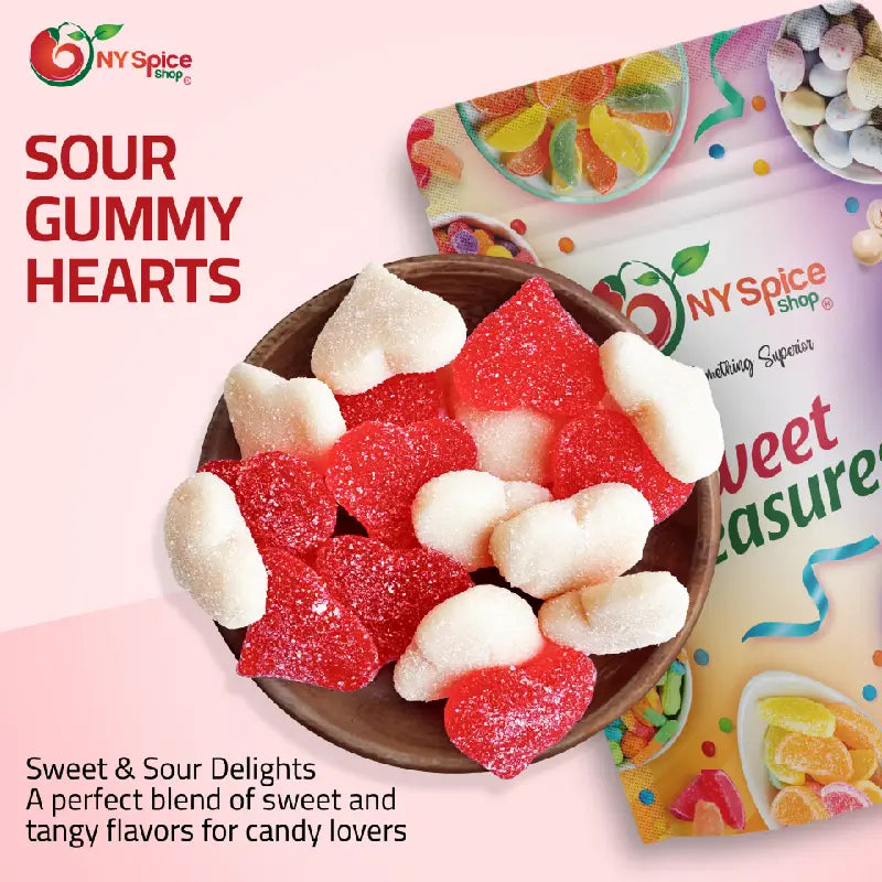 Red & White Sour Gummy Hearts - NY Spice Shop