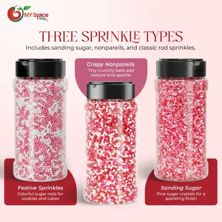 Valentine Sprinkles, Nonpareils & Sanding Sugar - Pack of 3 - NY Spice Shop