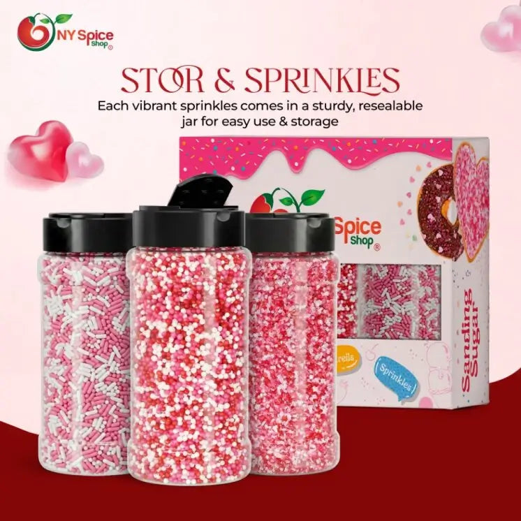 Valentine Sprinkles, Nonpareils & Sanding Sugar - Pack of 3 - NY Spice Shop