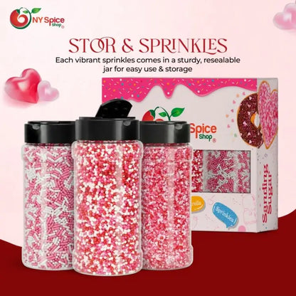 Valentine Sprinkles, Nonpareils & Sanding Sugar - Pack of 3 - NY Spice Shop