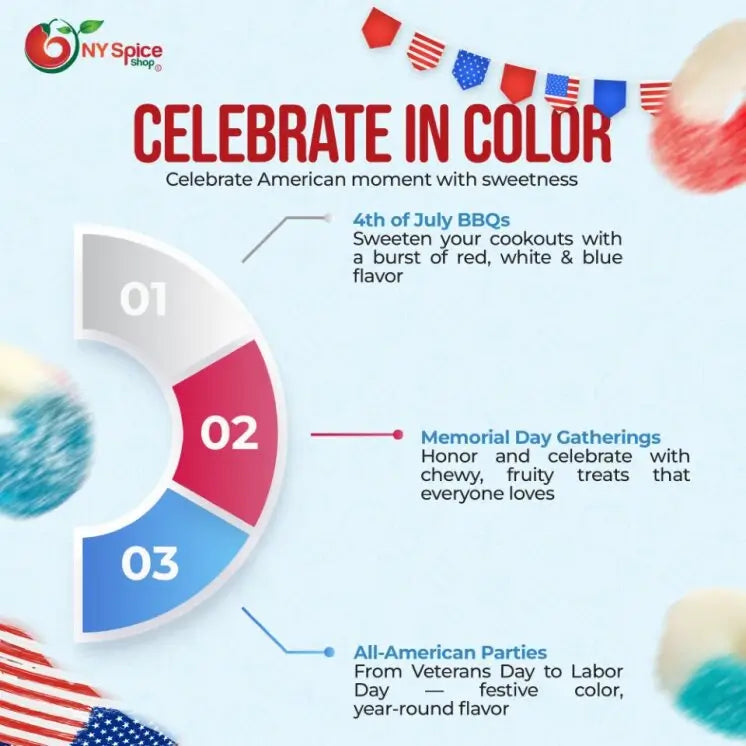 Red, White, and Blue Gummy Rings - NY Spice Shop