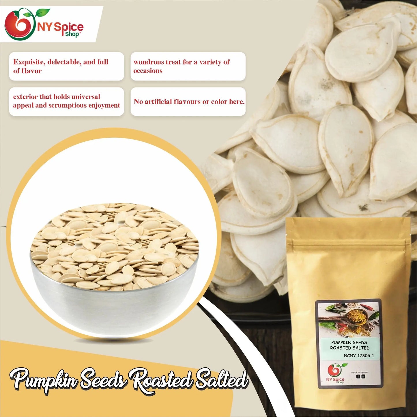 Pumpkin Seeds, Roasted, Salted, In-Shell - NY Spice Shop