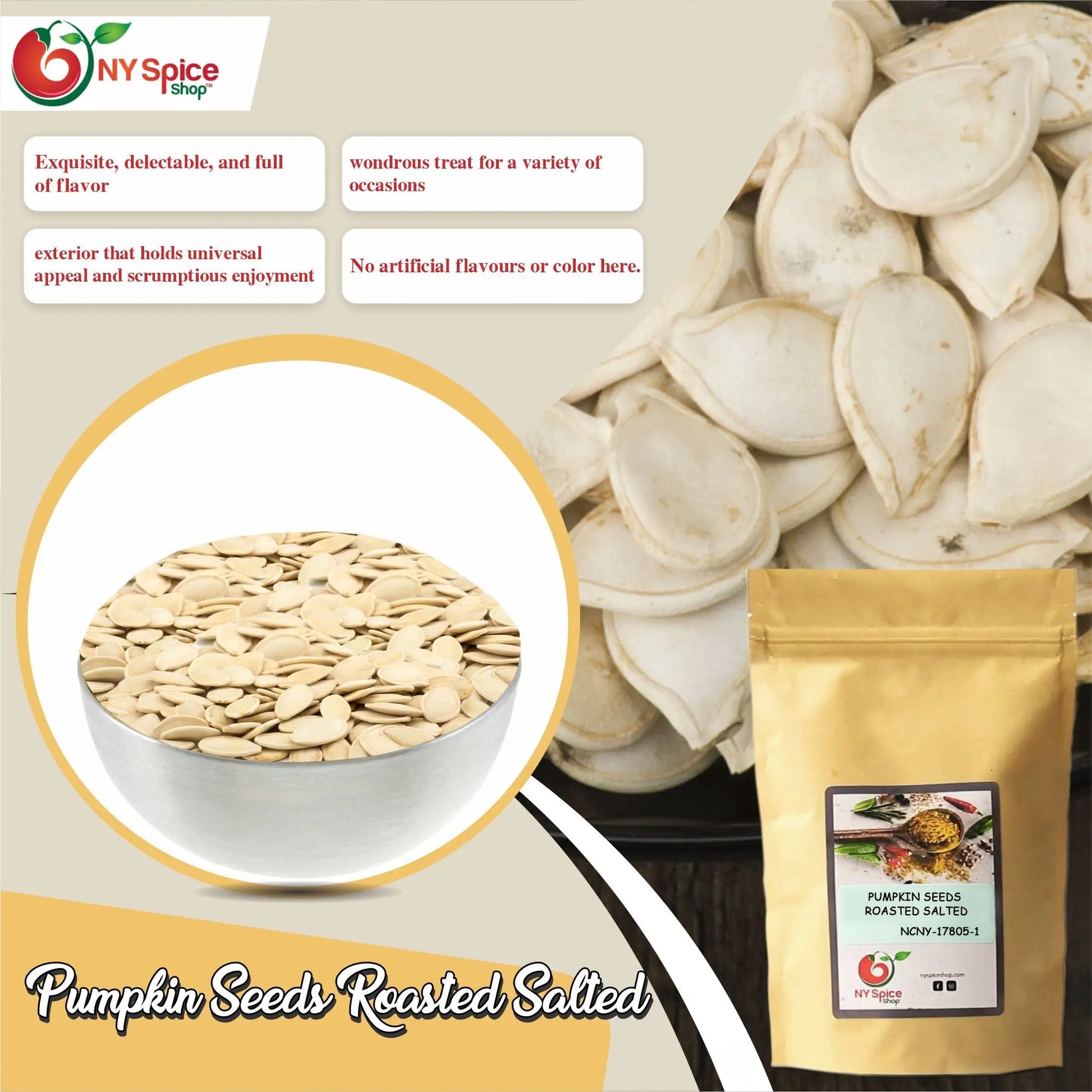 Pumpkin Seeds, Roasted, Salted, In-Shell - NY Spice Shop